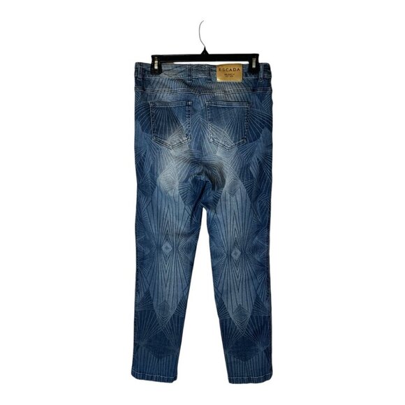 Escada Jeans Women 12 Blue Medium Wash Geometric Prism Straight Leg Retro - Picture 2 of 10